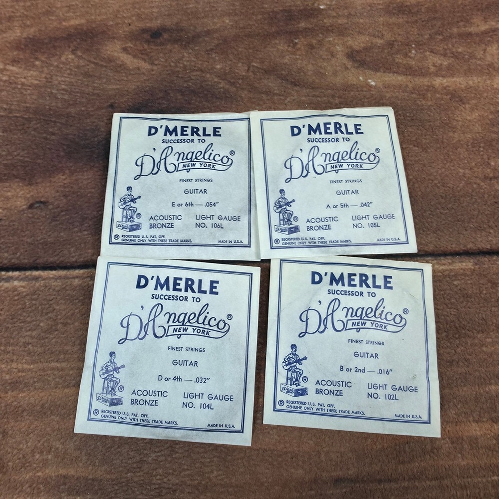 D'Merle D'Angelico Guitar Strings Acoustic Bronze Light NEW Vintage 4pc Set